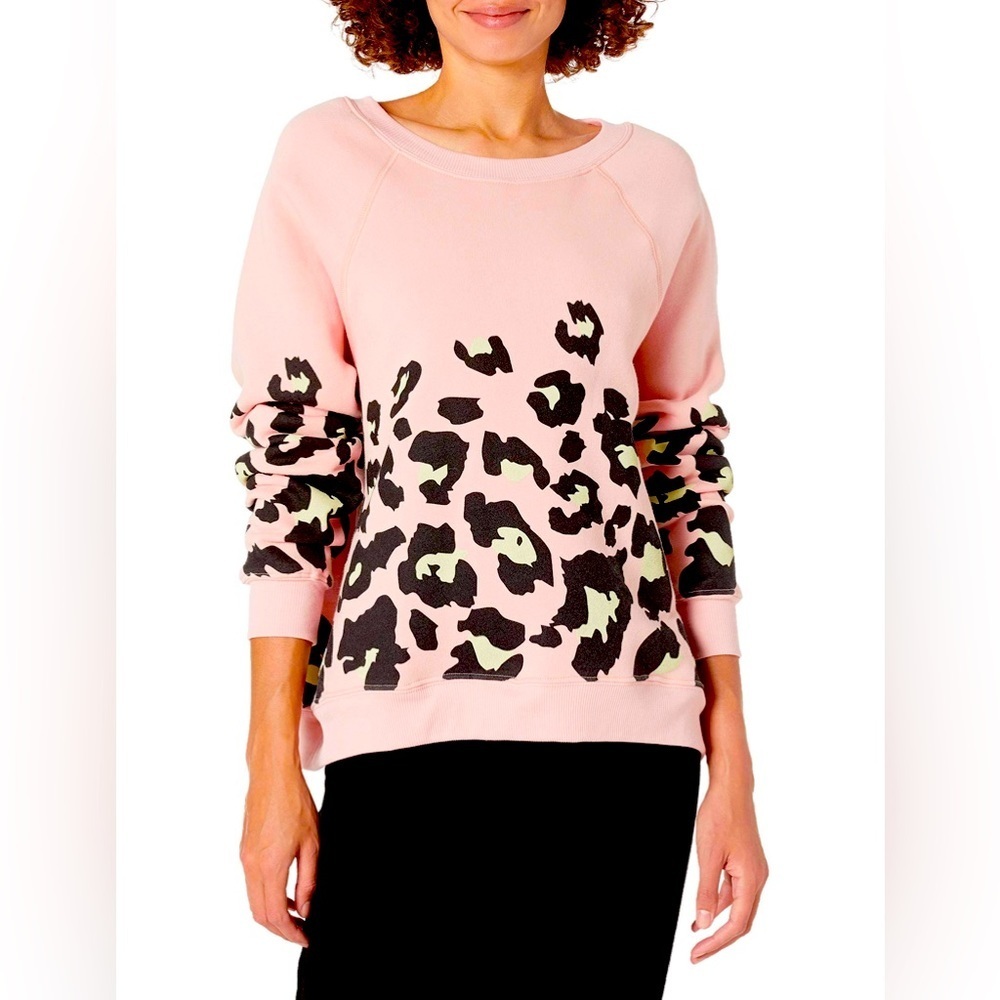 NWOT Wildfox Womens Pink Leopard Print Oversized Sweatshirt SIZE XSmall